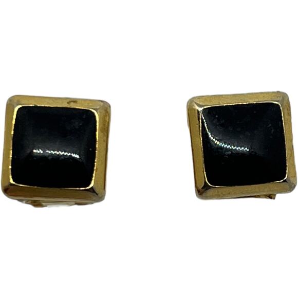 Black and Gold 90s Square Clip-On Earrings - Good Condition - Picture 2 of 8